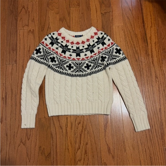 Polo Ralph Lauren Fair Isle Nordic Cable Knit Wool Sweater Winter Size S - Picture 3 of 8